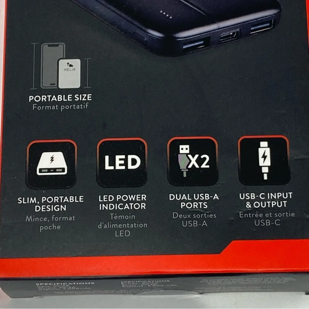 NWT Helix Power Bank 5,000 mAh with Dual USB-A Ports Black